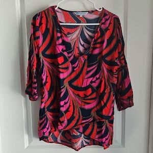 Escapada Red and Pink Abstract Blouse